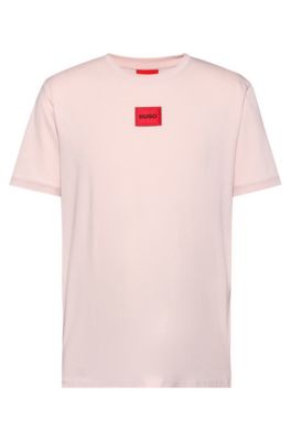 HUGO REGULAR-FIT COTTON T-SHIRT WITH RED LOGO LABEL