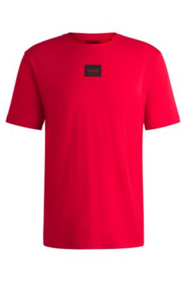 HUGO REGULAR-FIT COTTON T-SHIRT WITH RED LOGO LABEL