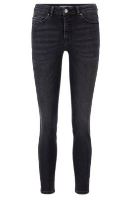 Jean Skinny Fit court en denim stretch bleu-noir