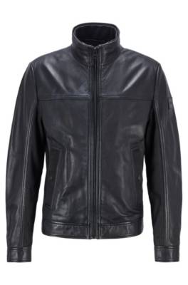 Blouson de motard en cuir nappa aux finitions mélangées