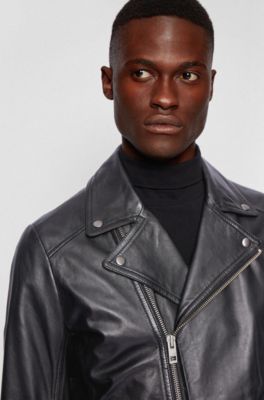 hugo boss leather biker jacket mens