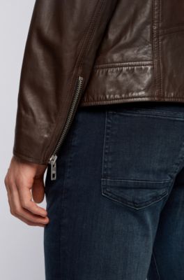 hugo boss brown leather jacket mens