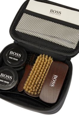 Leather-shoe-care kit in zip-around bag