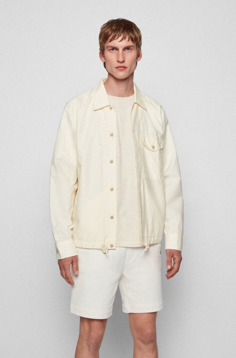 Oversized-fit shirt in organic cotton and hemp, Light Beige