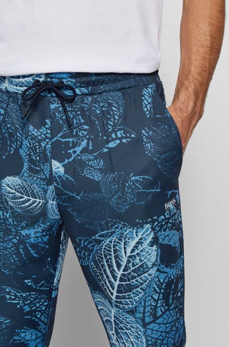 BOSS - Regular-fit tracksuit bottoms with botanical print