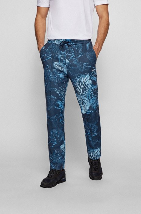 Pantalones de chándal regular fit con estampado botánico, Azul oscuro