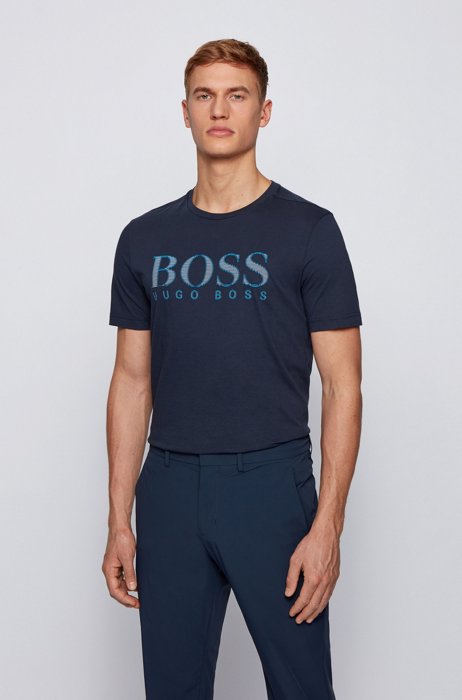 T-shirt Regular Fit en jersey de coton avec logo multicolore, Bleu foncé