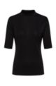 T-shirt met opstaande kraag van stretchjersey in glitterlook, Zwart