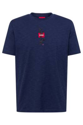 T-shirt en coton lavé aux enzymes avec logo et motif calligraphique artistique