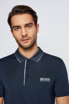 BOSS - Slim-fit polo shirt with mesh collar