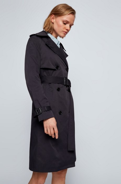 Belted trench coat in water-repellent twill, Dark Blue