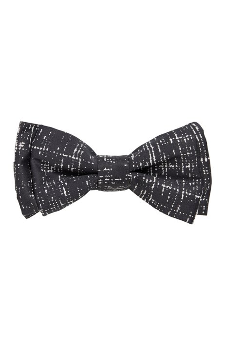 Bow tie in pure cotton with batik-effect print, Black