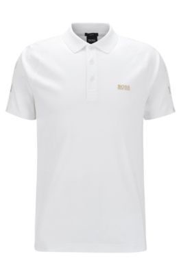 BOSS - Gold-tone-logo polo shirt in a slim fit