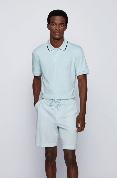 Regular-fit polo shirt with striped collar, Light Blue