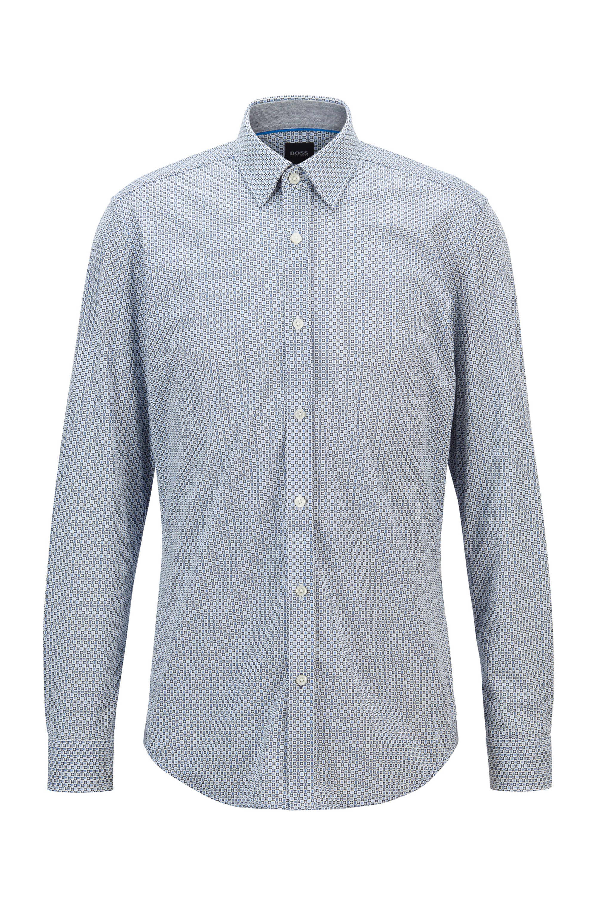 Regular-fit shirt in patterned flex-weave fabric, Light Blue