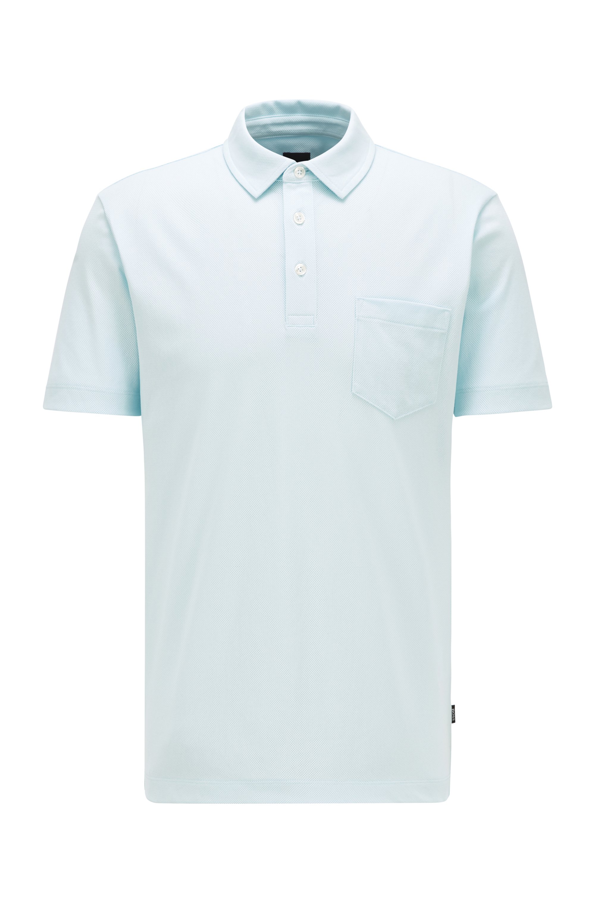 Regular-fit polo shirt in mesh-structured cotton, Light Blue