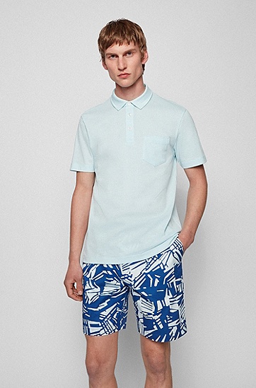 网纹结构棉质常规版型 Polo 衫,  452_Light/Pastel Blue