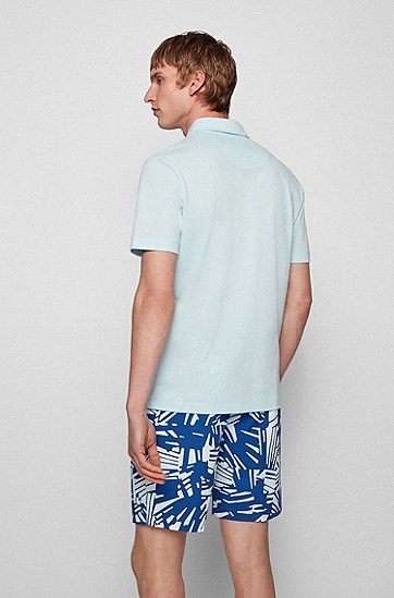 网纹结构棉质常规版型 Polo 衫,  452_Light/Pastel Blue
