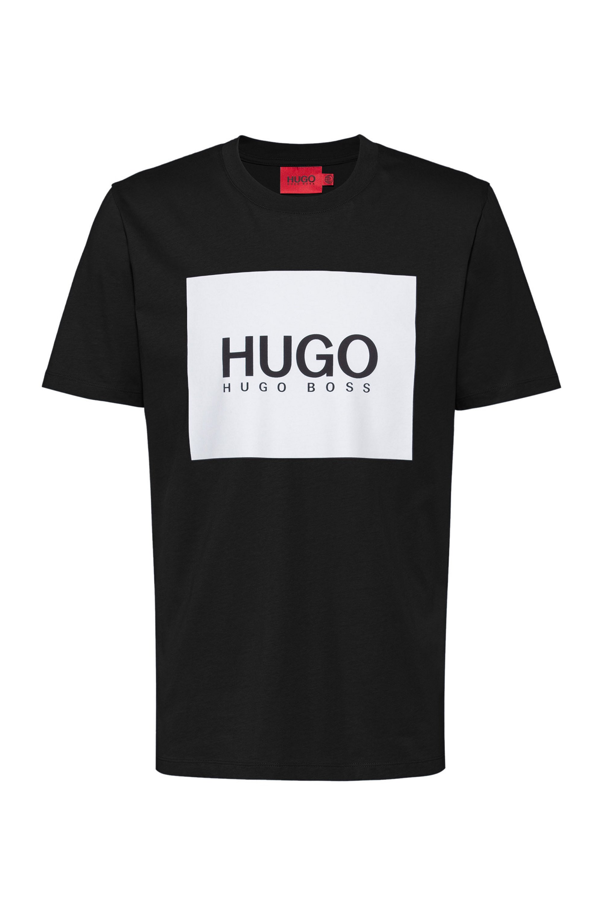 Regular-fit T-shirt in cotton jersey with logo print, Black