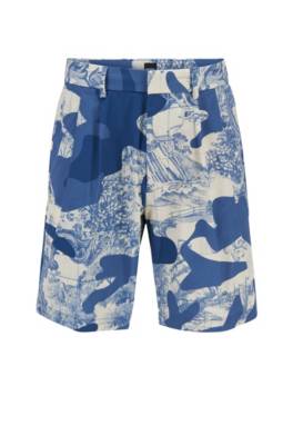 Short en coton stretch Regular Fit orné d’un imprimé de saison