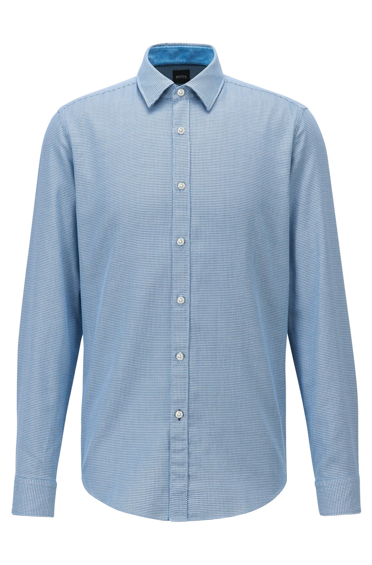 Regular-fit shirt in structured cotton dobby, Dark Blue