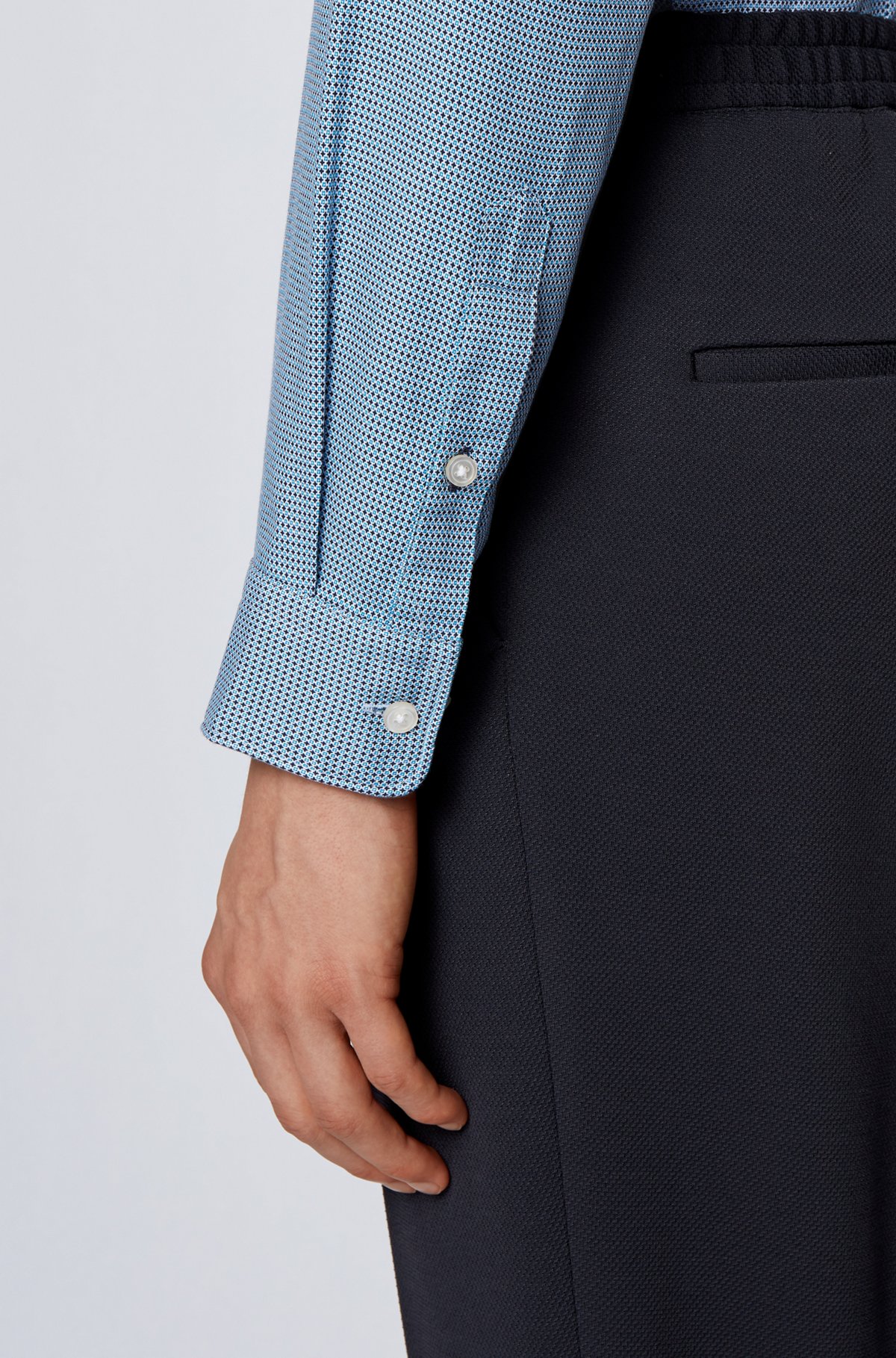 Regular-fit shirt in structured cotton dobby, Dark Blue