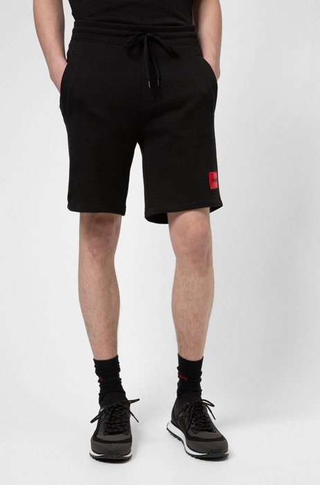 Relaxed-fit tracksuit shorts in cotton with logo label, Black