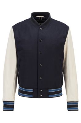 Hugo Boss - Wool-blend bomber jacket with nappa-leather sleeves