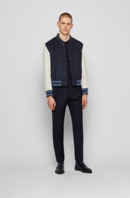Hugo Boss Wool-blend bomber jacket with nappa-leather sleeves. 3