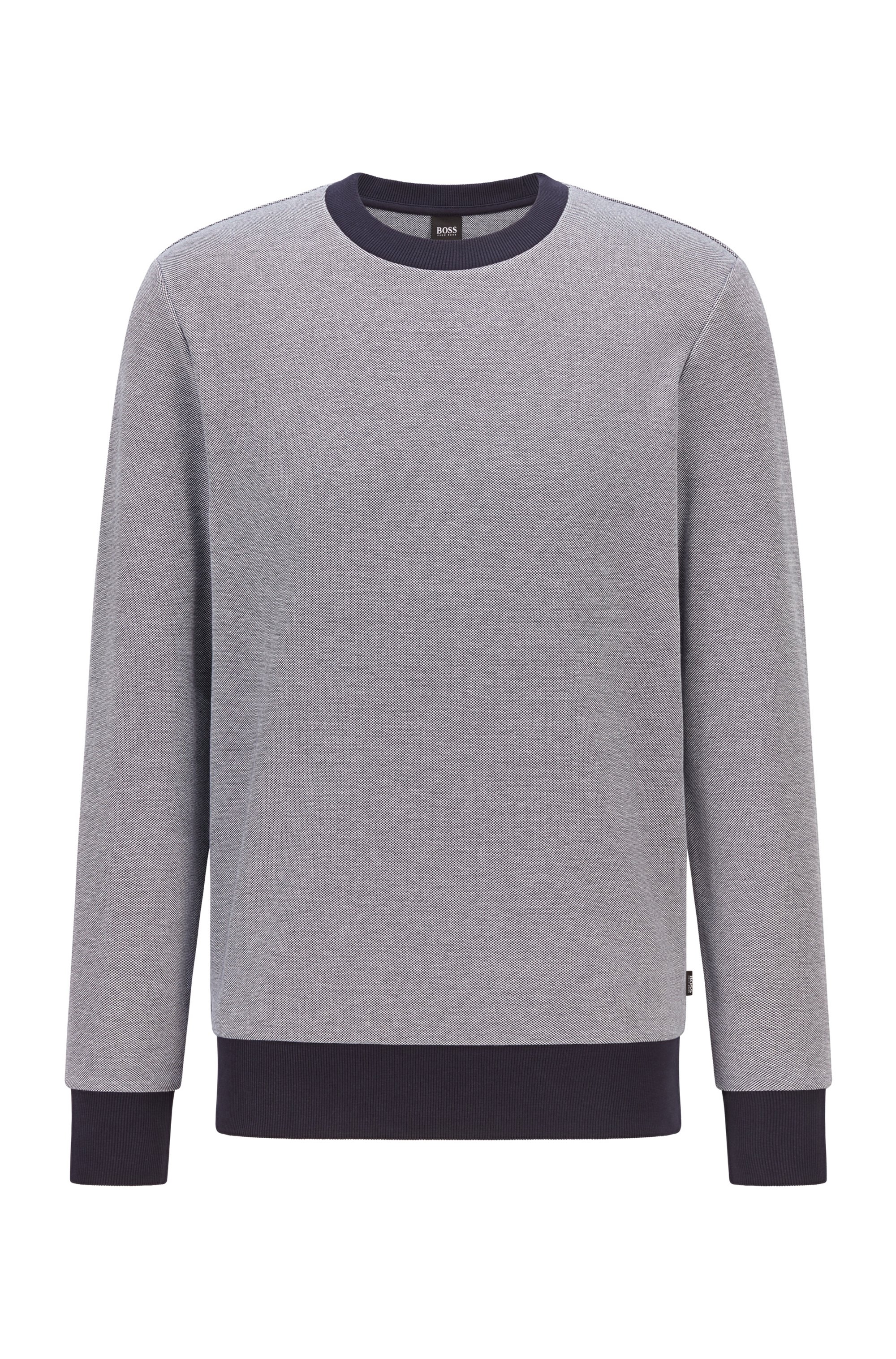 Cotton-blend sweatshirt in double-knit jacquard, Dark Blue