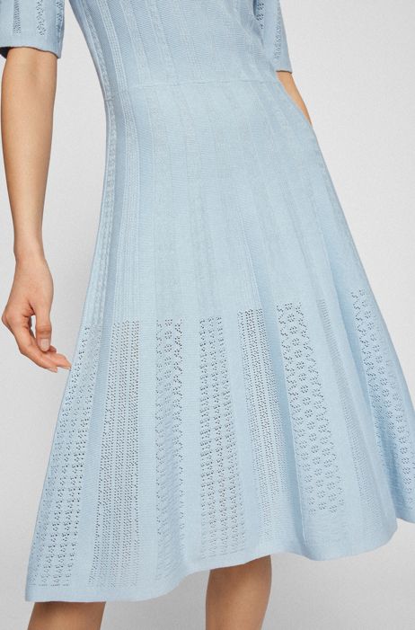 BOSS by HUGO BOSS Wide-neck Knitted Dress With Three-quarter Sleeves in Light Blue Womens Dresses BOSS by HUGO BOSS Dresses Blue 