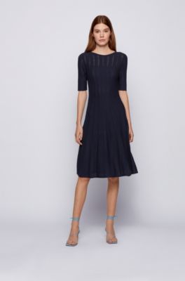 BOSS - Wide-neck knitted dress with 