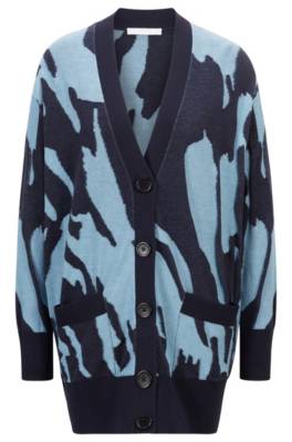 Cardigan Oversized Fit en coton et soie, avec motif de la collection