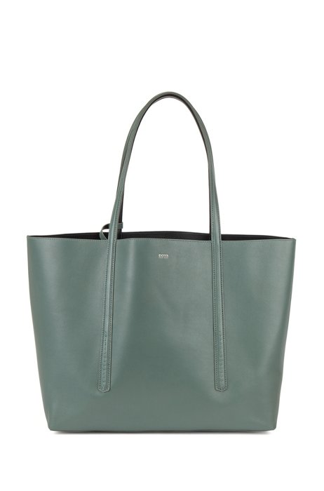 Nappa-leather reversible shopper bag with branded pouch, Light Green