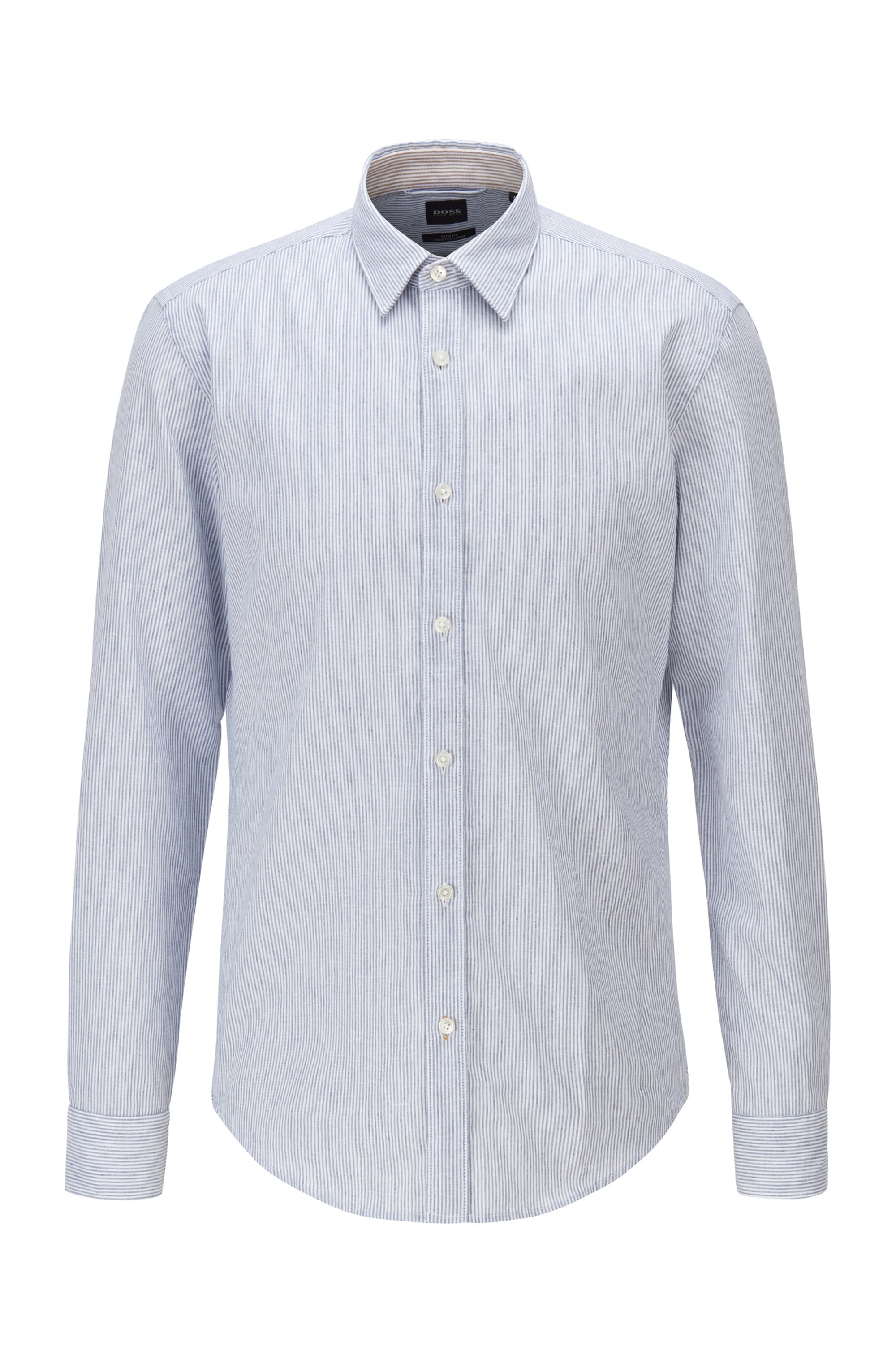 Garment-washed slim-fit shirt in patterned dobby, Light Blue