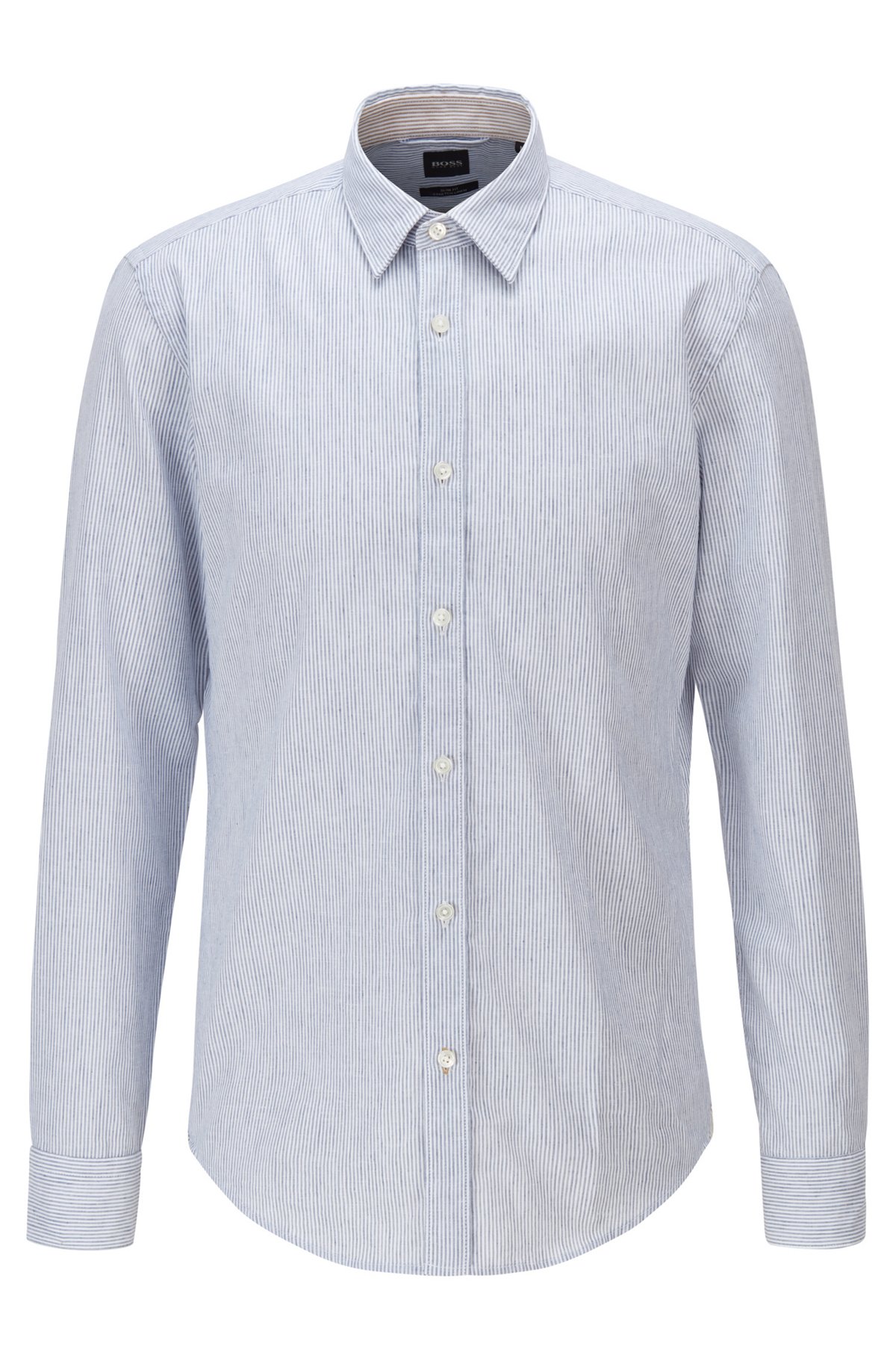 Garment-washed slim-fit shirt in patterned dobby, Light Blue