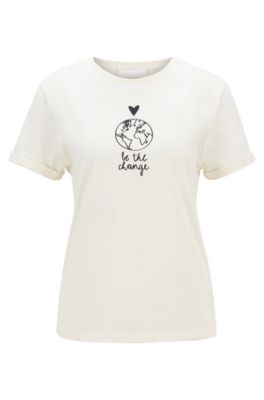 Hugo Boss Regular-fit organic-cotton T-shirt with slogan artwork. 4