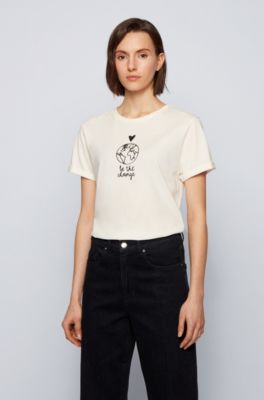 Hugo Boss Regular-fit organic-cotton T-shirt with slogan artwork. 3