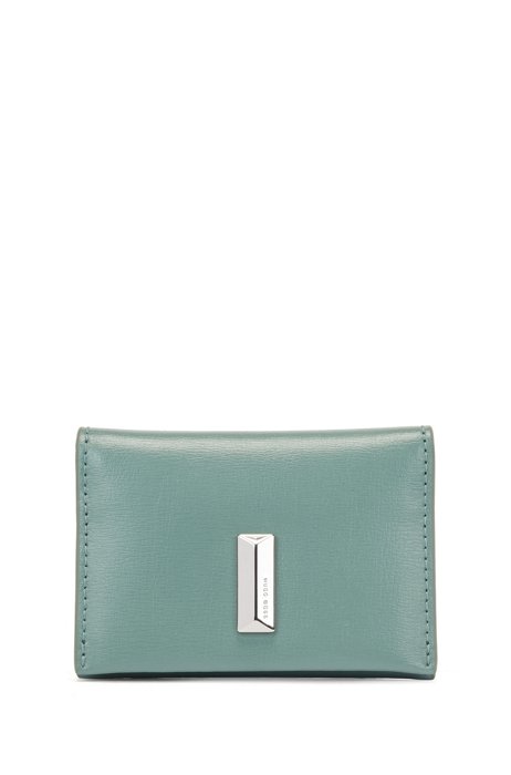 Structured-leather card holder with pyramid hardware, Light Green