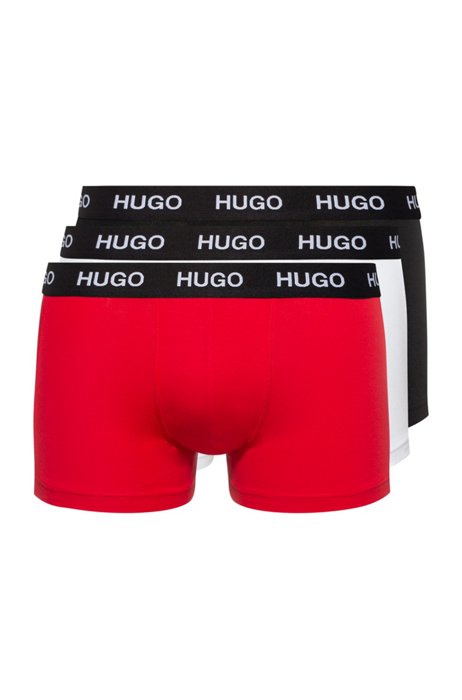 Set van drie boxershorts van stretchjersey met logotailleband, Zwart/rood/wit