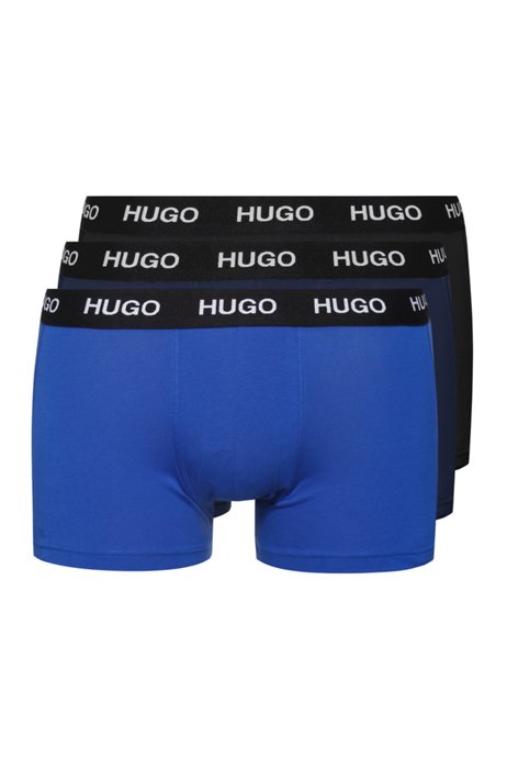Set van drie boxershorts van stretchjersey met logotailleband, Zwart/donkerblauw/blauw