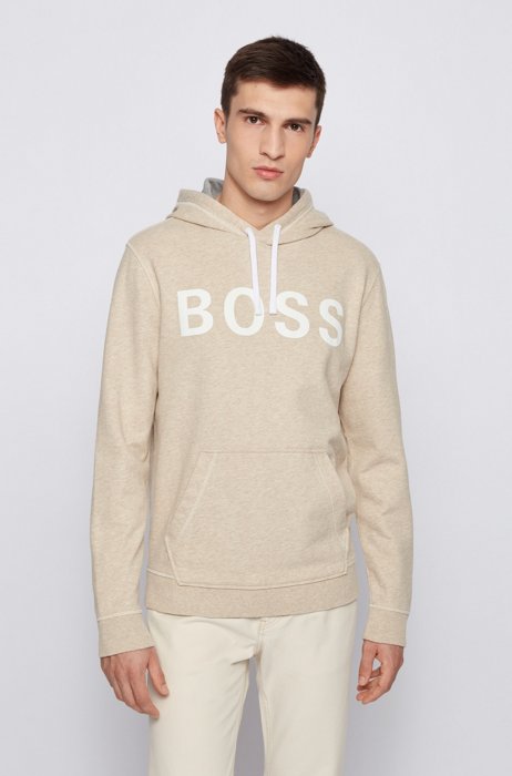 Relaxed-fit logo hoodie in organic cotton and hemp, Beige