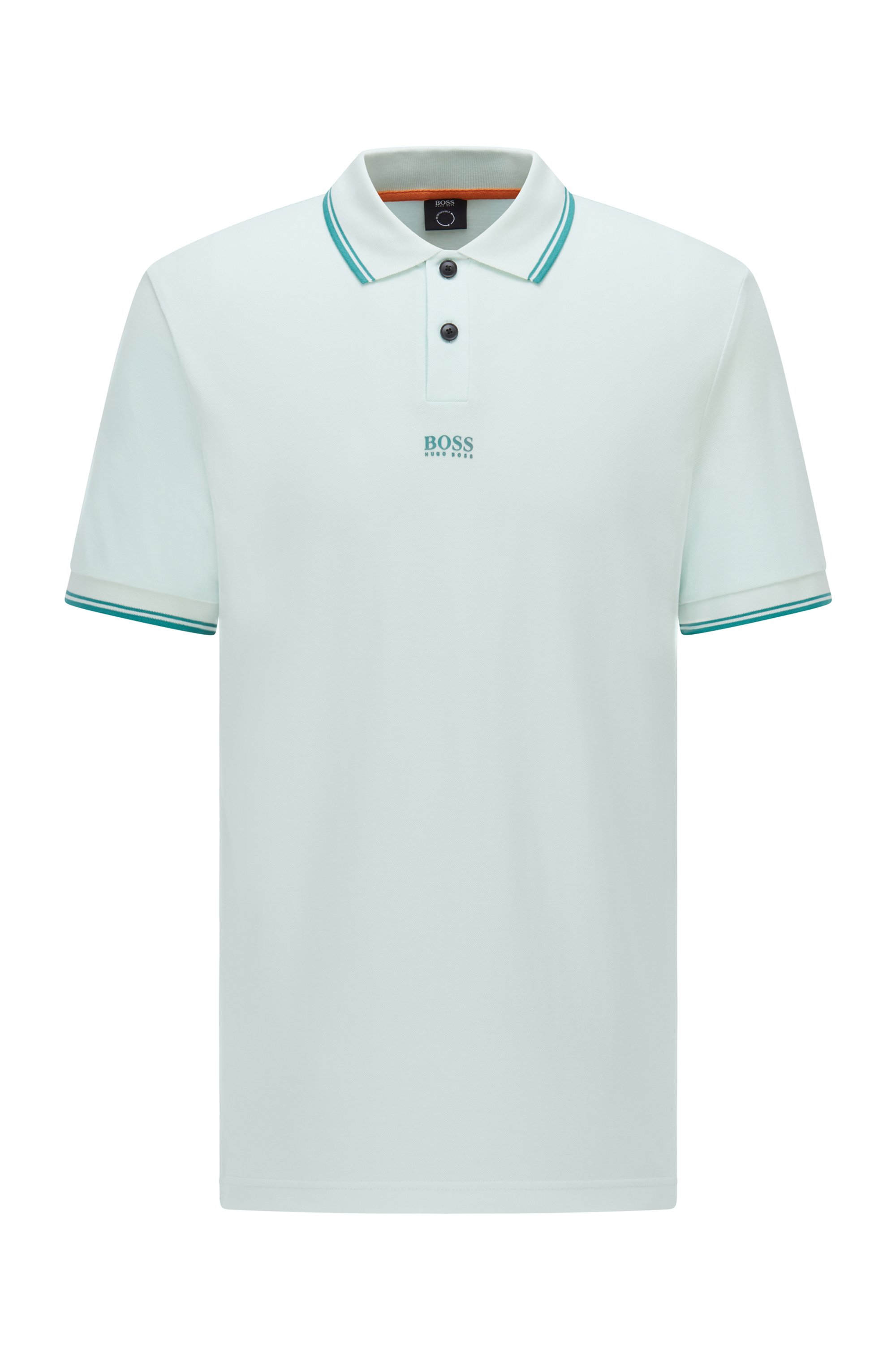 Cotton-piqué polo shirt with seven-layer logo, Light Green