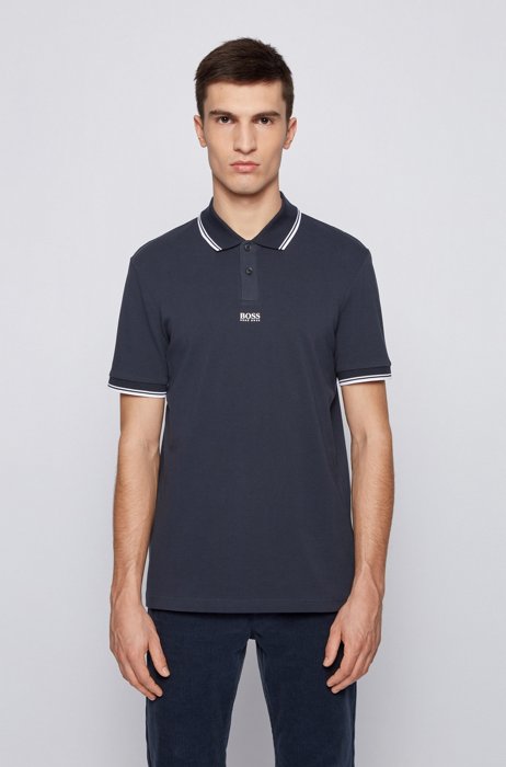 Cotton-piqué polo shirt with seven-layer logo, Dark Blue