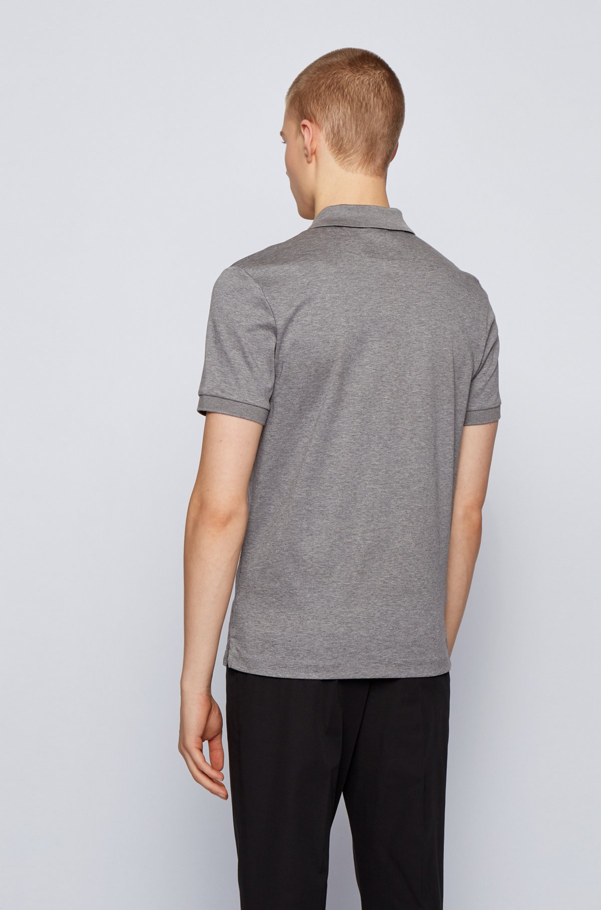 Slim-fit polo shirt in single-jersey cotton, Grey