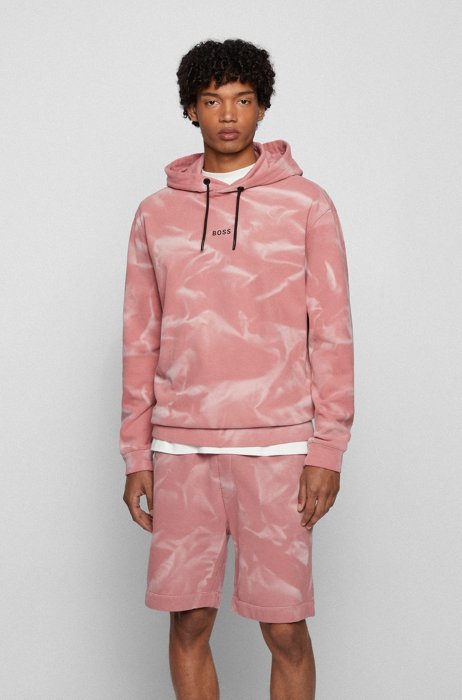 Relaxed-fit hoodie in French terry with bleach spray, light pink