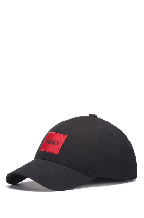 Cap aus Baumwoll-Twill mit rotem Logo-Etikett, Schwarz