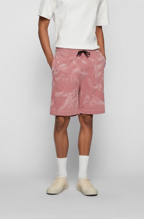 Bleach-sprayed shorts in an organic-cotton blend, light pink