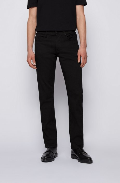 Jeans slim fit in denim italiano nero effetto cashmere, Nero