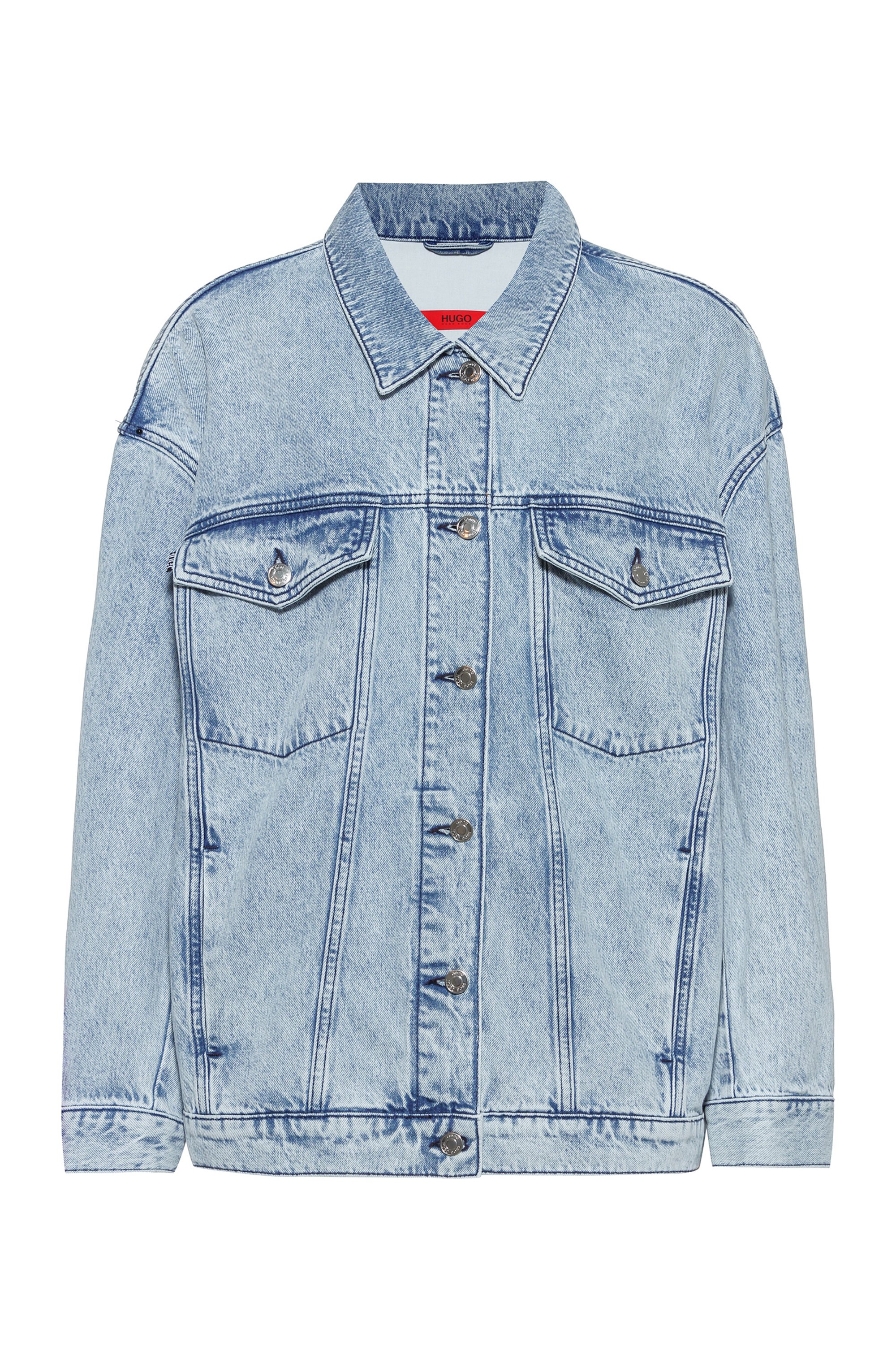 Oversized-fit jacket in Italian denim with rear logo, Turquoise